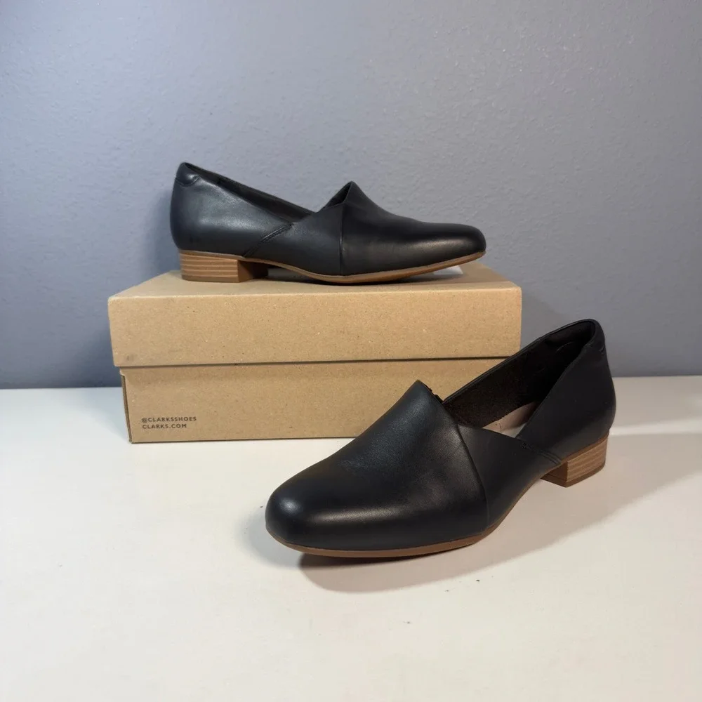 Clarks Collection Loafers Womens 6.5 Black Excellent Leather Slip On Block Heel